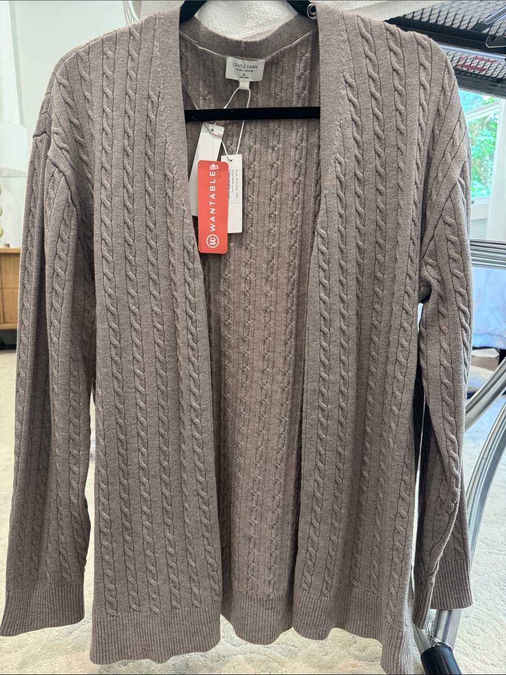 Gentle Fawn Taupe Cable Knit Open Cardigan